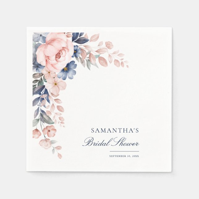 Pink Floral Brautparty Paper Serviette (Vorderseite)