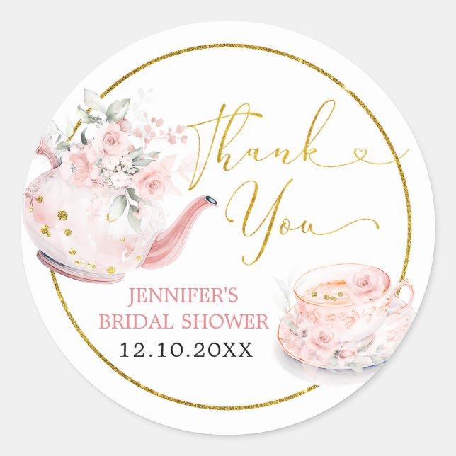 Pink Floral Brautparty Tee Party Vielen Dank Runder Aufkleber (Vorderseite)