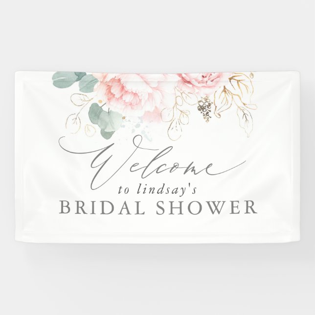 Pink Floral Bridal / Baby Dusche Begrüßungsbanner Banner (Horizontal)