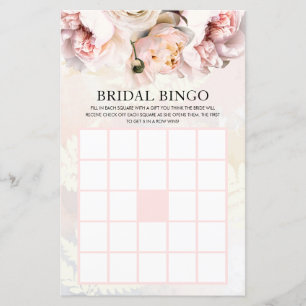 Pink Floral Bridal Bingo Game Card