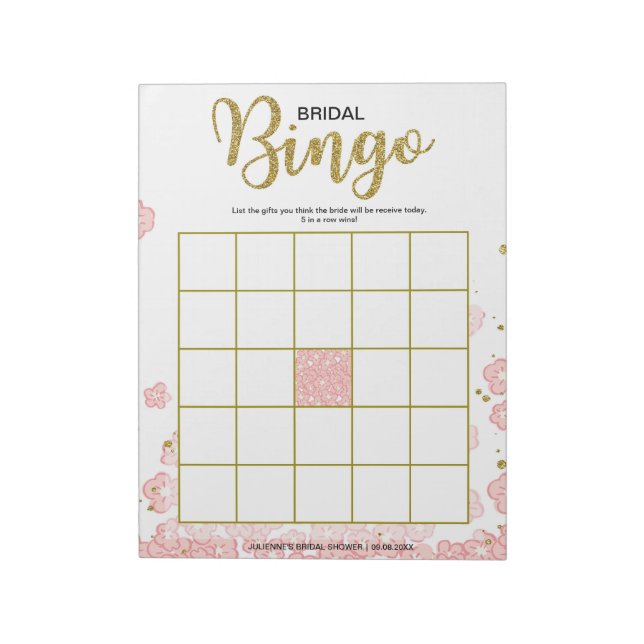 Pink Floral Bridal Bingo Notizblock (Rotiert)