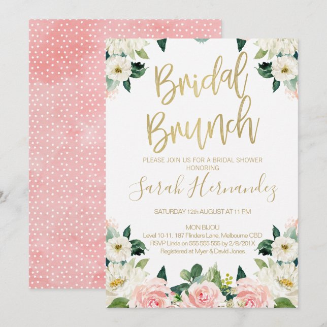 Pink Floral Bridal Brunch Bridal Dusche Einladung (Vorne/Hinten)