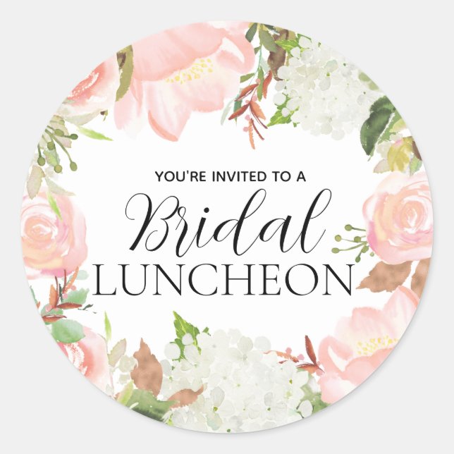 Pink Floral Bridal Luncheon Umschlag Aufkleber (Vorderseite)