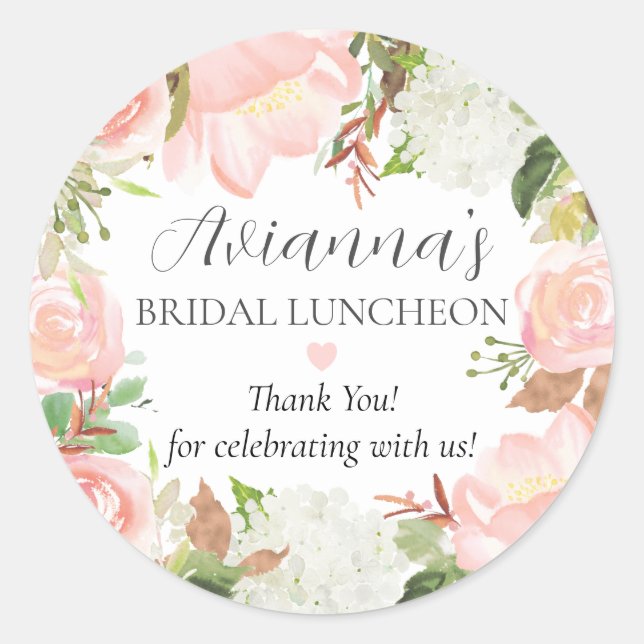 Pink Floral Bridal Luncheon Vielen Dank Runder Aufkleber (Vorderseite)