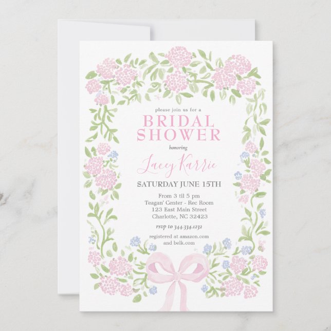 Pink  Floral Bridal Shower Invitation Einladung (Vorderseite)