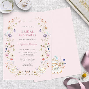 Pink Floral Bridal Tee Party Einladung