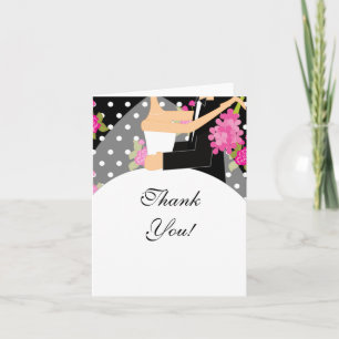 Pink Floral Bride & Groom Thank You Note Card Dankeskarte