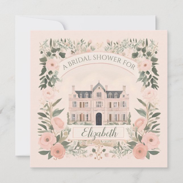 Pink Floral Bridgerton Manor House Einladung (Vorderseite)