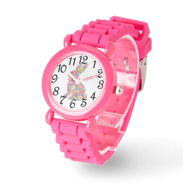 Pink Floral Bunny Armbanduhr (Winkel)