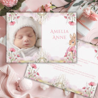 Pink Floral Bunny Baby Girl Geburtserklärung
