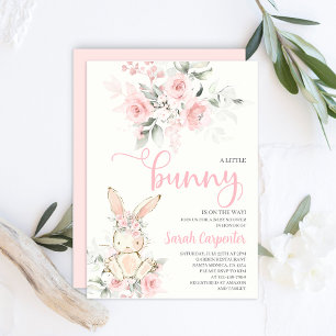 Pink Floral Bunny Baby Shower Girl Einladung