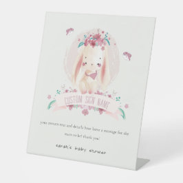 Pink Floral Bunny & Birds Baby Dusche Custom Party Sockelschild