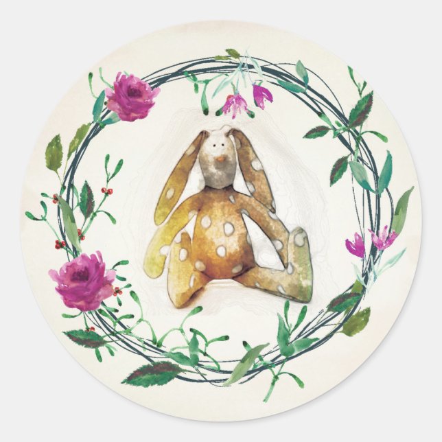 Pink Floral Bunny Rabbit Aufkleber (Vorderseite)