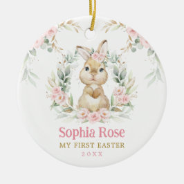 Pink Floral Bunny Rabbit Baby 1. Osterfest Keramik Ornament