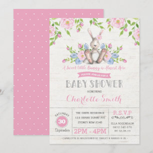 Pink Floral Bunny Rabbit Baby Dusche Osterfeier Bl Einladung