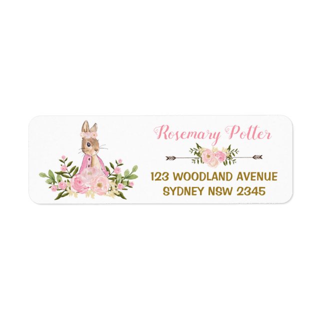 Pink Floral Bunny Rabbit Babydusche Etikett (Vorne)