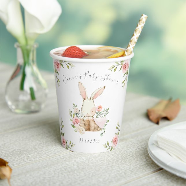 Pink Floral Bunny Rabbit Babydusche Pappbecher (In Situ)