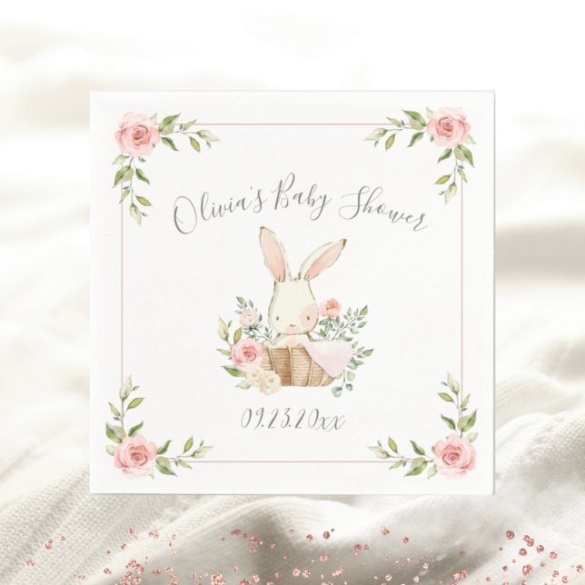 Pink Floral Bunny Rabbit Babydusche Serviette (Von Creator hochgeladen)