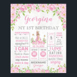 Pink Floral Bunny Rabbit Birthday Milestone Stände Poster<br><div class="desc">Hübsches Kaninchen / sonniges Thema Geburtstag Meilenstein / Geburtsstats Poster mit einem bezaubernden Baby-Hasen in rosa Kostüme und eleganten pinkfarbenen Blume. Die Textfelder sind vollständig editierbar und Sie können die Kategorien bei Bedarf ändern. Klicken Sie auf die Schaltfläche "Weiter anpassen", wenn Sie den Schriftart-Stil, die Farben / die Textplatzierung ändern...</div>