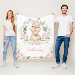 Pink Floral Bunny Rabbit Greenery Girl Kinderzimme Fleecedecke