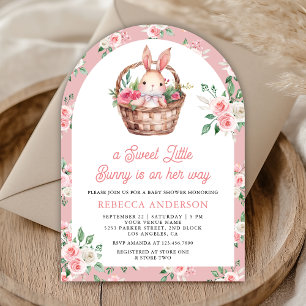 Pink Floral Bunny Sweet Baby Girl Arch Babydusche Einladung