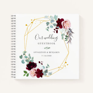 Pink Floral Burgundy Hochzeit im Herbst Gästebuch Notizbuch
