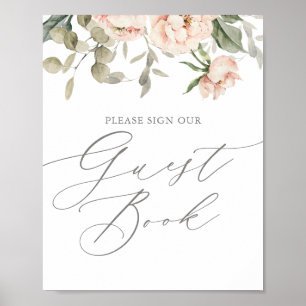 Pink Floral Butterfly Babydusche Gästebuchsignatur Poster