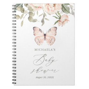 Pink Floral Butterfly Girl Baby Showbook Notizblock
