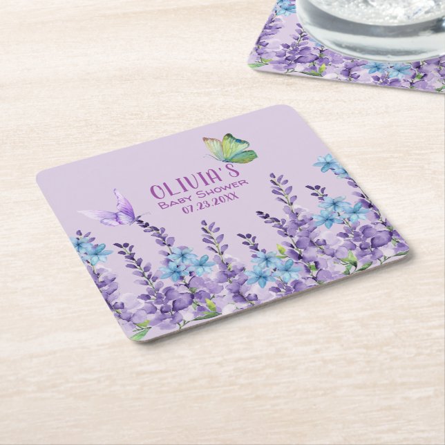 Pink Floral Butterfly Girl Babydusche Willkommen Rechteckiger Pappuntersetzer (angewinkelt)