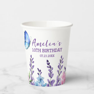 Pink Floral Butterfly Girl Geburtstag Pappbecher