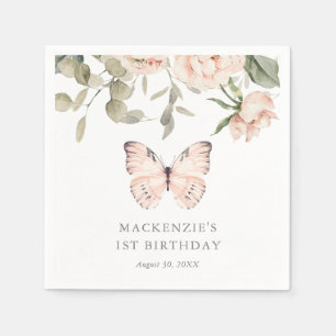 Pink Floral Butterfly Girl Geburtstagsparty Serviette
