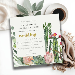 PINK FLORAL CACTI FOLIAGE WATERCOLOR WEDD EINLADUNG