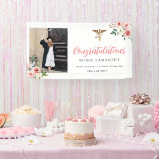 Pink Floral Caduseus Herzlichen Glückwunsch Nurse  Banner