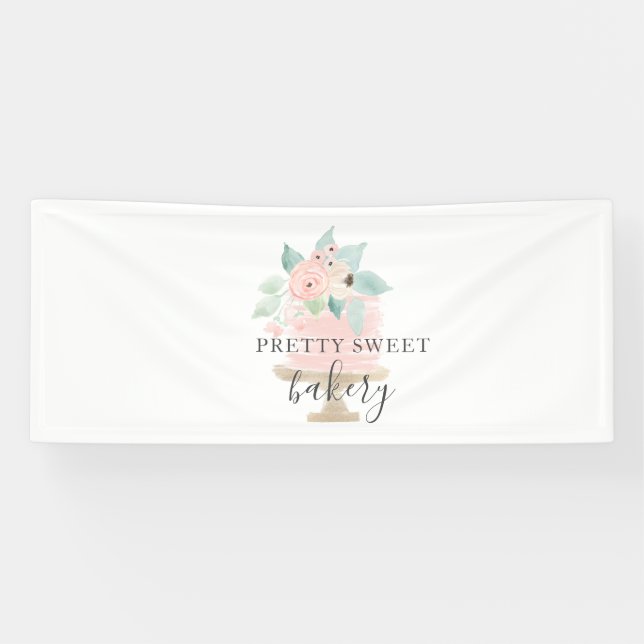 Pink Floral Cake Bäckerei Banner (Horizontal)
