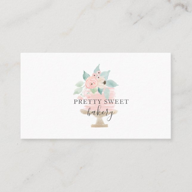 Pink Floral Cake Bäckerei Business Cards Visitenkarte (Vorderseite)