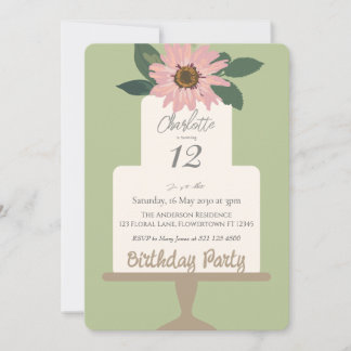 Pink Floral Cake Geburtstagsparty Einladung