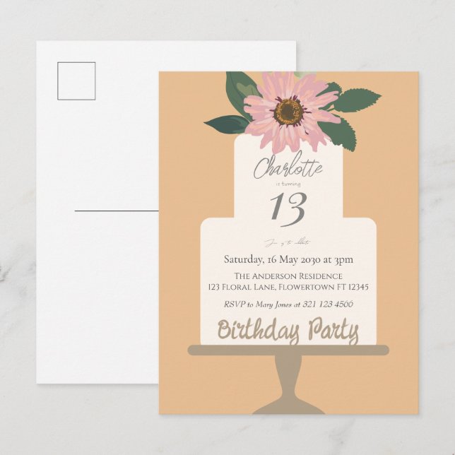 Pink Floral Cake Geburtstagsparty Postkarte (Vorne/Hinten)