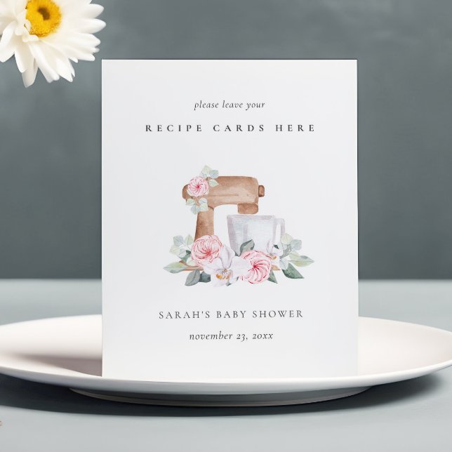 Pink Floral Cake Mixer Rezept Card Babydusche Sockelschild (Von Creator hochgeladen)
