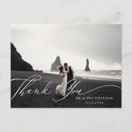 Pink Floral Calligraphy Wedding Foto Vielen Dank Postkarte
