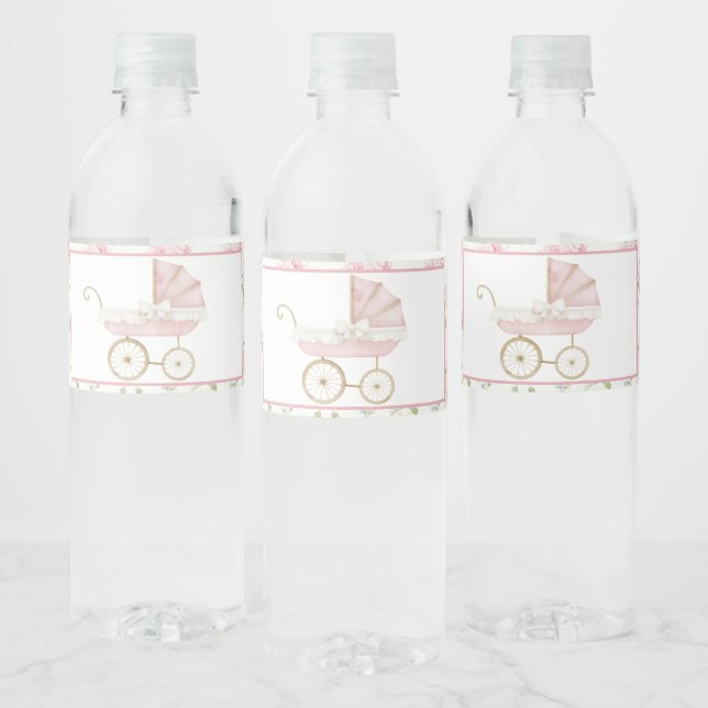 Pink Floral Carriage Baby Dusche (Flaschen)
