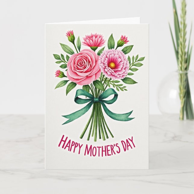 Pink Floral Celebration Card Karte (Vorderseite)