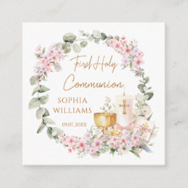 Pink Floral Chalice Candle First Holy Communion  Begleitkarte
