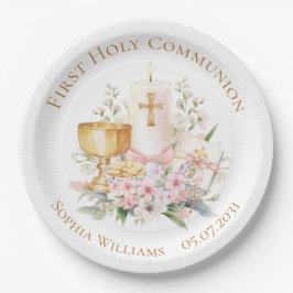 Pink Floral Chalice First Holy Communion  Pappteller