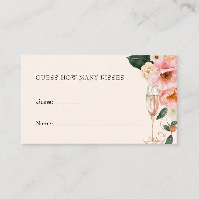 Pink Floral Champagne Guess Wie viele Küsse Begleitkarte (Vorderseite)
