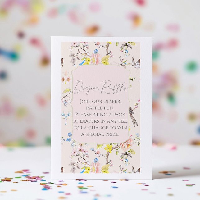 Pink Floral Chinoiserie Babydusche Windelwanne Win Begleitkarte (Von Creator hochgeladen)