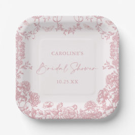 Pink Floral Chinoiserie Brautparty Papier Teller
