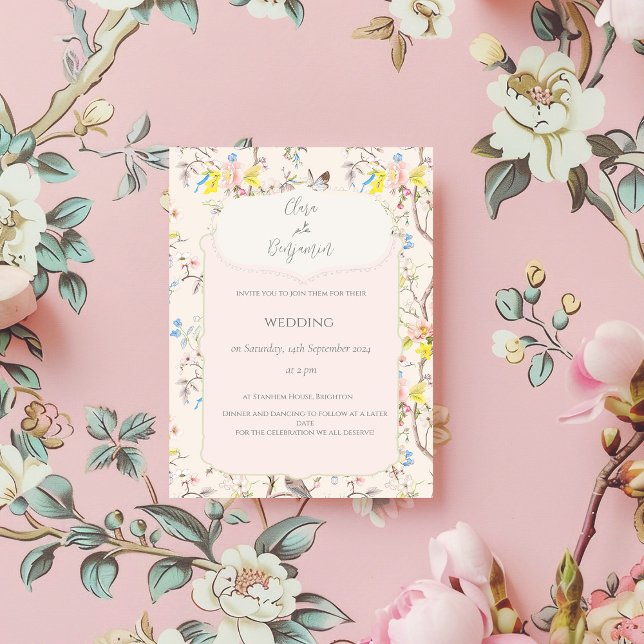 Pink Floral Chinoiserie Hochzeit Einladung (Von Creator hochgeladen)