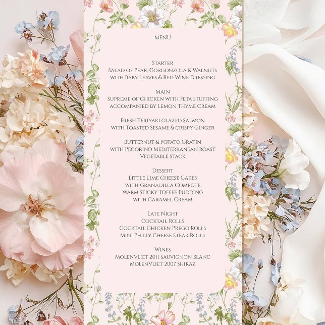 Pink Floral Chinoiserie Hochzeit Menükarte (Von Creator hochgeladen)