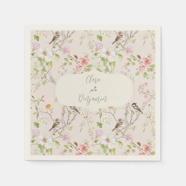 Pink Floral Chinoiserie Hochzeit Serviette (Vorderseite)