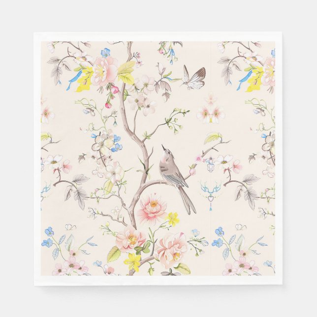 Pink Floral Chinoiserie Serviette (Vorderseite)